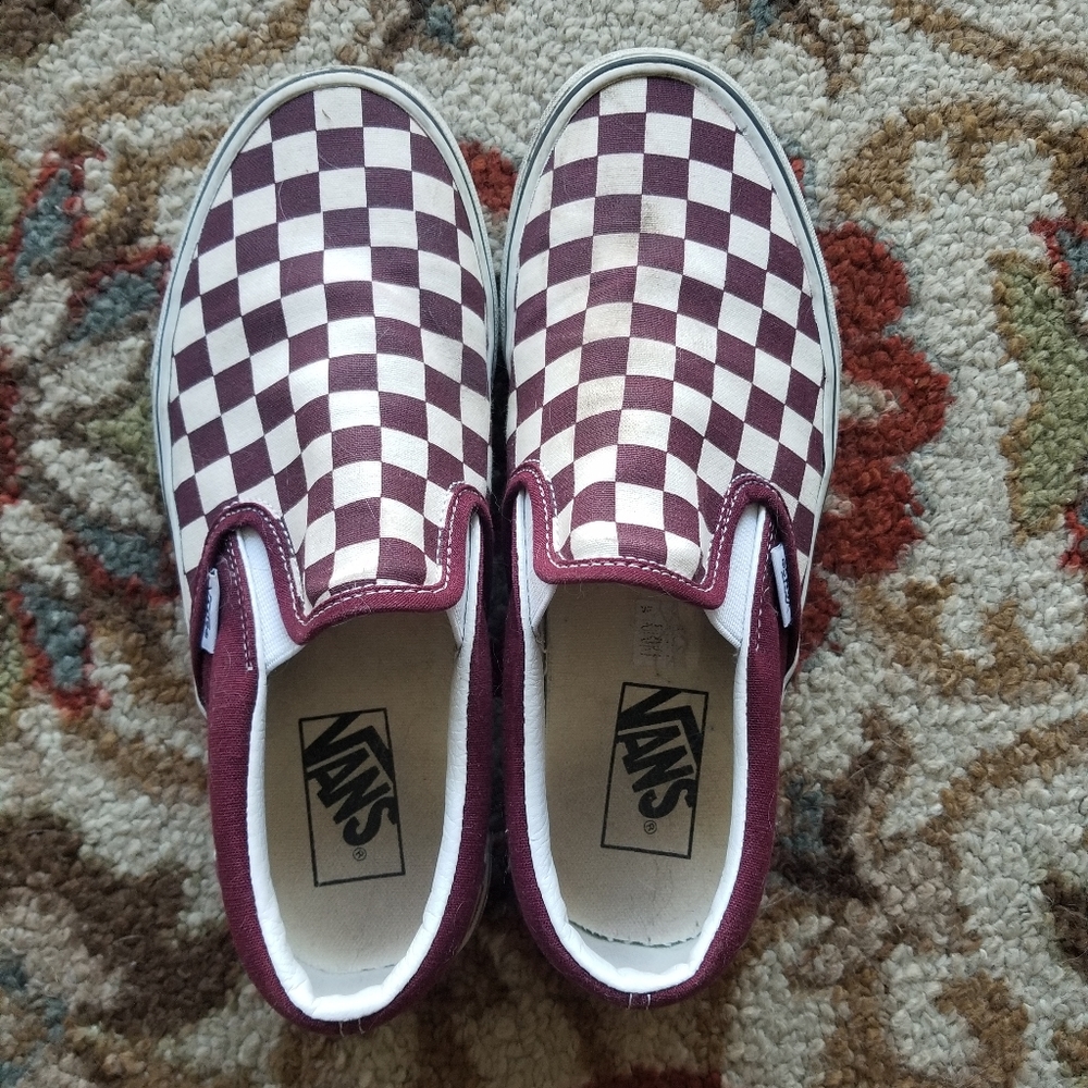 Vans Checkerboard Slip-On Sneakers in Maroon and White
